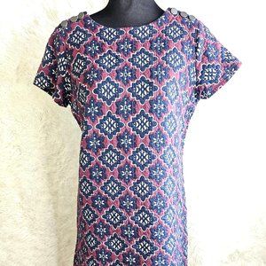 LOFT Petite women's Maroon Geometric Floral Pattern Quilted Jacquard Mini Dress